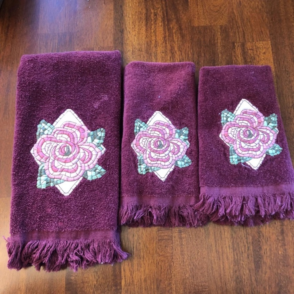 Rose Embroidered Bath Hand Towels